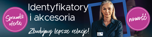 Baner pokazujący identyfikatory i akcesoria wraz z napisem zbudujmy lepsze relacje