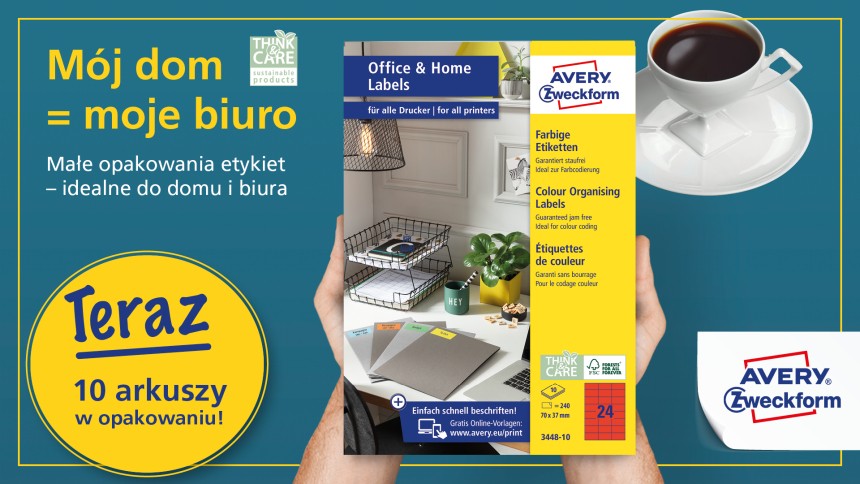 Baner pokazujący szczegóły kolorowych etykiet home office