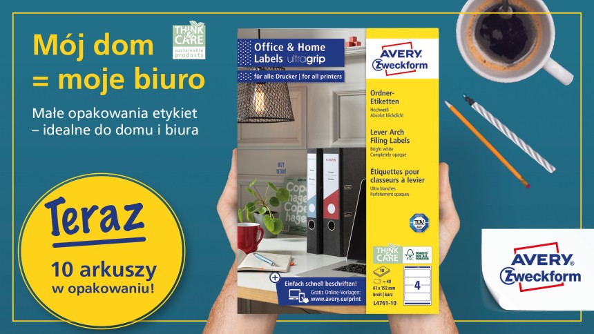 Baner pokazujący szczegóły organizacyjnych etykiet home office na segregatory