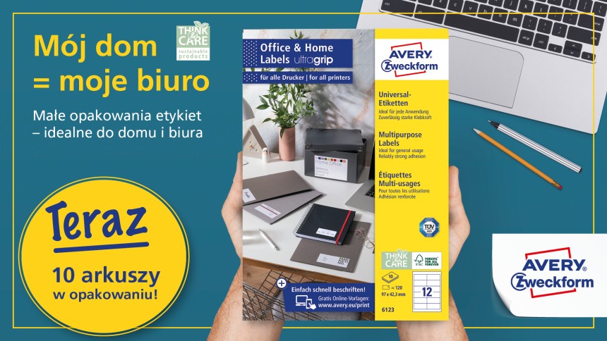 Baner informujący o korzyściach wynikających z użycia etykiet home office