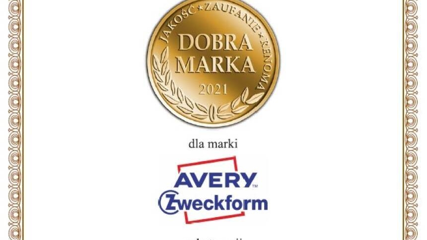 Certyfikat Dobra marka 2021 dla Avery Zweckform
