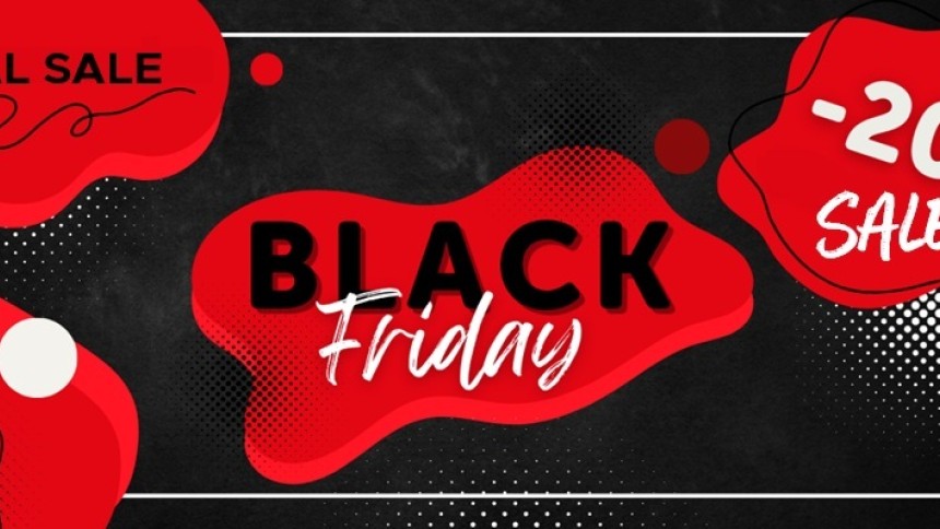Baner promocyjny Black Friday, czerwono-czarny, z napisem 'Final Sale', 'Black Friday' i informacją o obniżce -20%