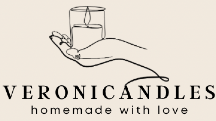 Logo VeroniCandles: grafika dłoni trzymającej świecę i napis "homemade with love"