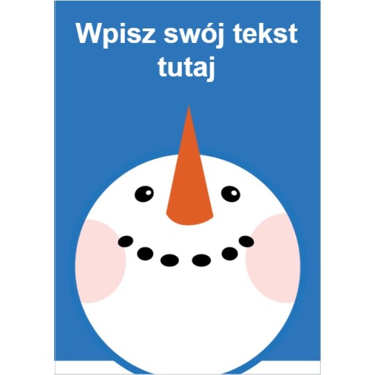 Szablon świątecznej etykiety adresowej z głową wesołego bałwanka na niebieskim tle