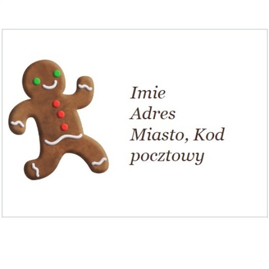 Szablon świątecznej etykiety adresowej z uciekającym ciastkiem