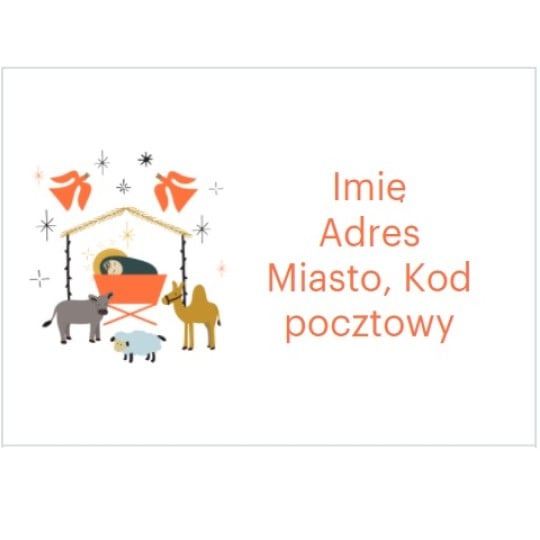Szablon świątecznej etykiety adresowej z wesołą szopką