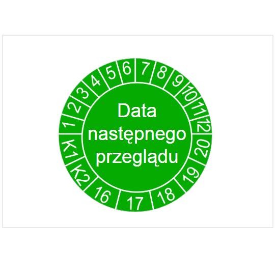 Szablon zielonej tabliczki inspekcyjnej z napisem Następny przegląd