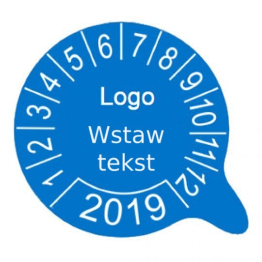 Szablon niebieskiej tabliczki inspekcyjnej w formie dymku z Twoim logo i napisem