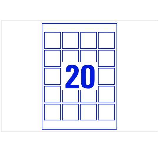 Siatka 20 etykiet kwadratowych na arkuszu A4