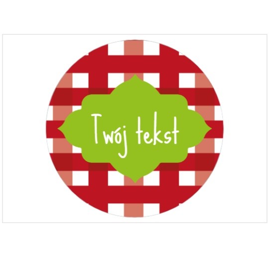 Szablon etykiety na przetwory z biało-czerwonym tłem