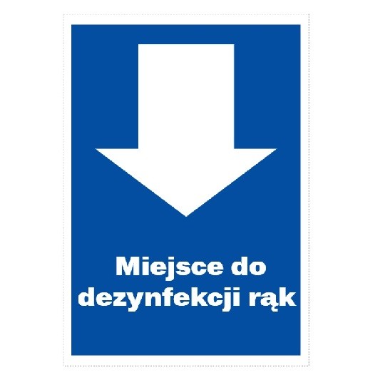 Szablon BHP strzałka pokazująca miejsce do dezynfekcji rąk