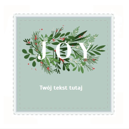 Szablon zielonej etykiety z gałązką i napisem Joy