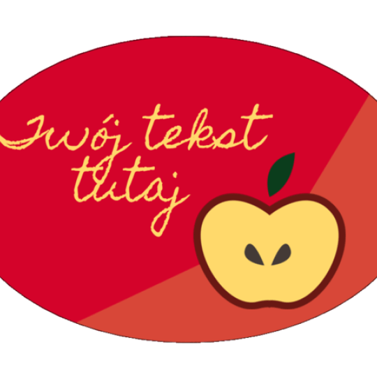 Szablon czerwonej owalnej etykiety na przyprawy z grafiką jabłka