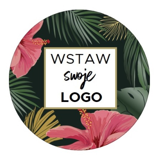 Szablon okrągłej naklejki z logo z motywmem dżungli w tle
