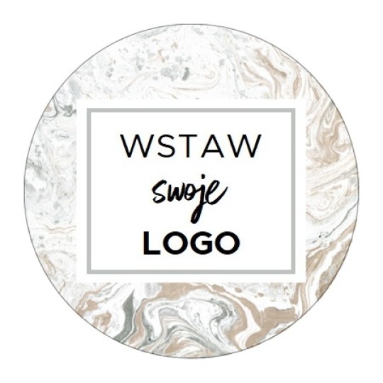 Szablon okrągłej naklejki z logo z marmurowym tłem