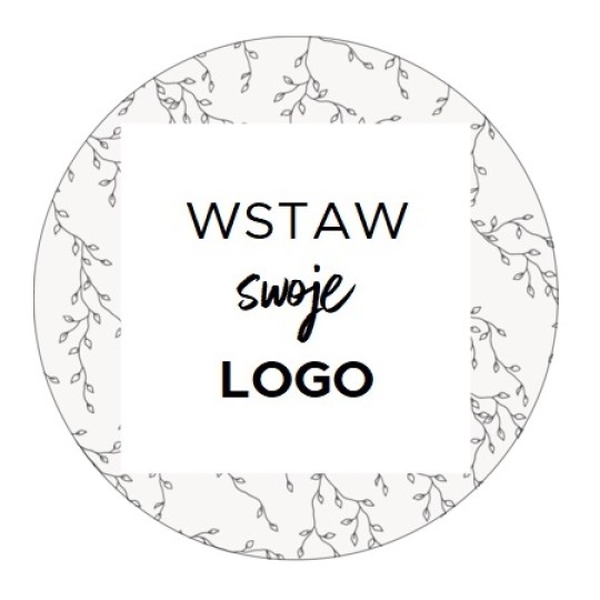 Szablon okrągłej naklejki z logo z wąskimi czarnymi gałązkami w tle