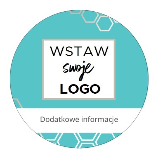 Szablon okrągłej naklejki z logo z turkusowym tłem z kształtami białych bąbelków