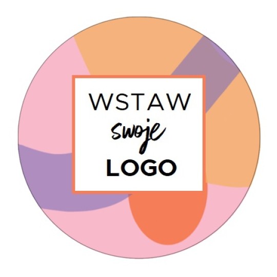 Szablon okrągłej naklejki z logo z pasteowymi barwami w tle