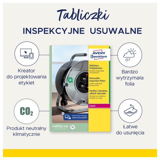 Infografika przedstawiająca zalety usuwalnych etykiet inwentaryzacyjnych
