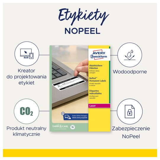 Infografika przedstawiająca zalety etykiety zabezpieczających NoPeel