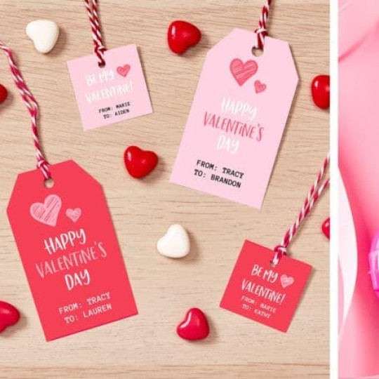 Zawieszki na produkty z napisami Happy Valentines Day