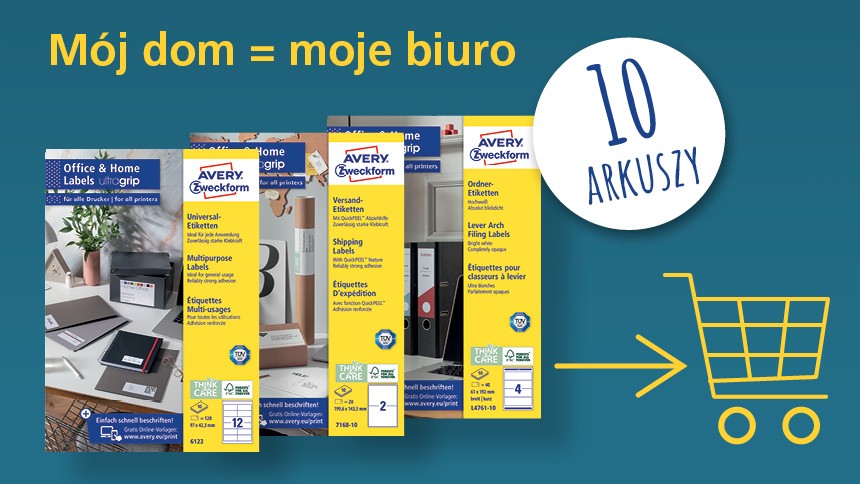 Baner pokazujący szczegóły całej oferty etykiet home office