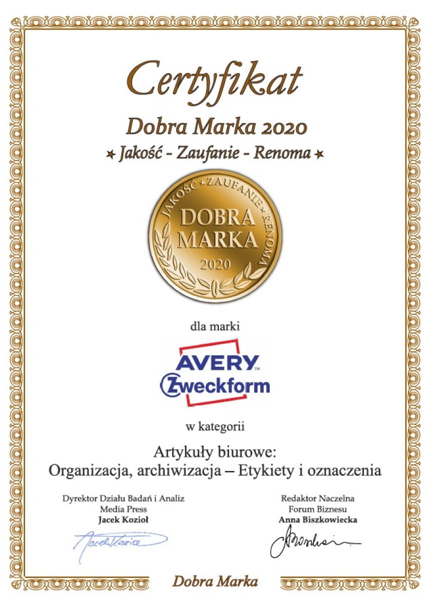 certyfikat Dobra marka 2020