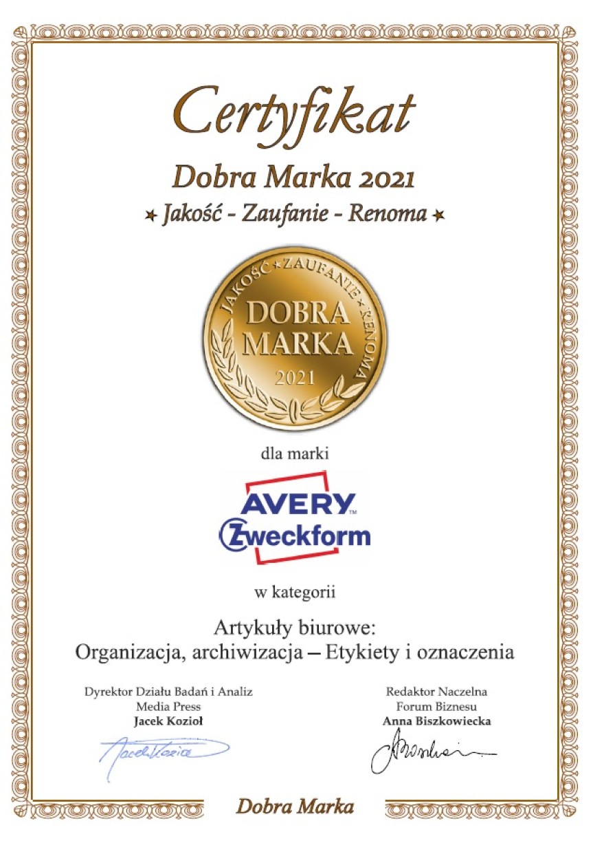 certyfikat Dobra marka 2021