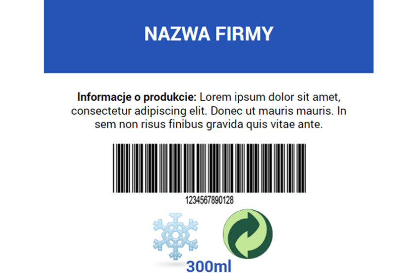 szablon etykiet na mrożonki z kodem kreskowym i ikonkami
