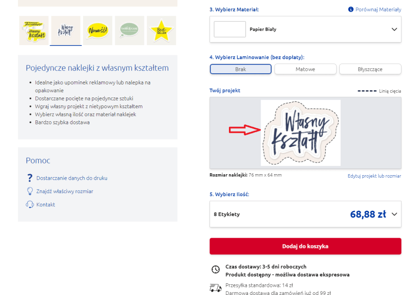 Projekt z linią wykrawania