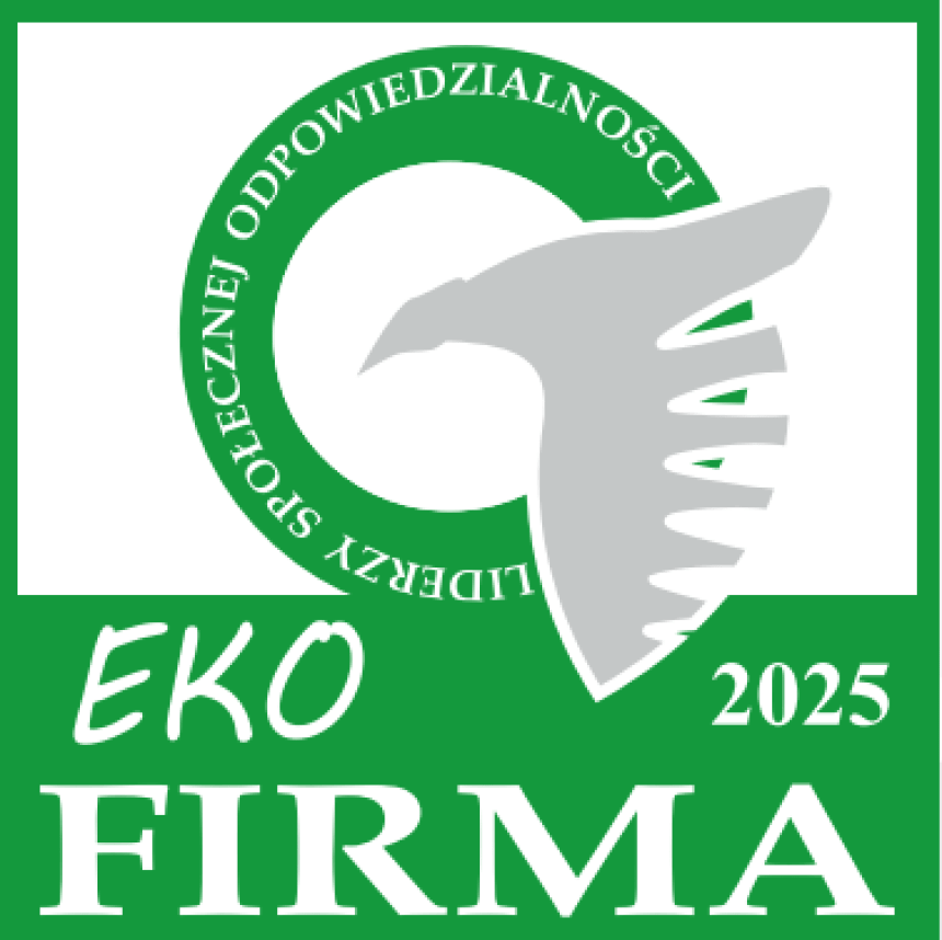 Okładka certyfikatu Eko Firma 2025 z napisem iderzy społecznej odpowiedzialności