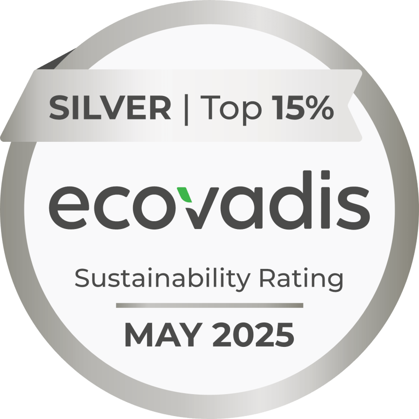 Ikona srebrnego medalu Ecovadis dla Top15% w kategorii zrównoważony rozwój za maj 2025 roku