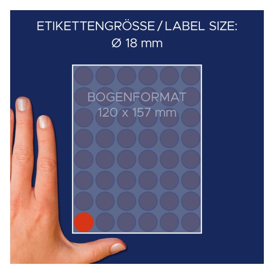 Porównanie rozmiaru z ręką, artykuł: 3374, jedna karta punktów oznaczenia, format: ⌀ 18 mm, kolor: czerwony.