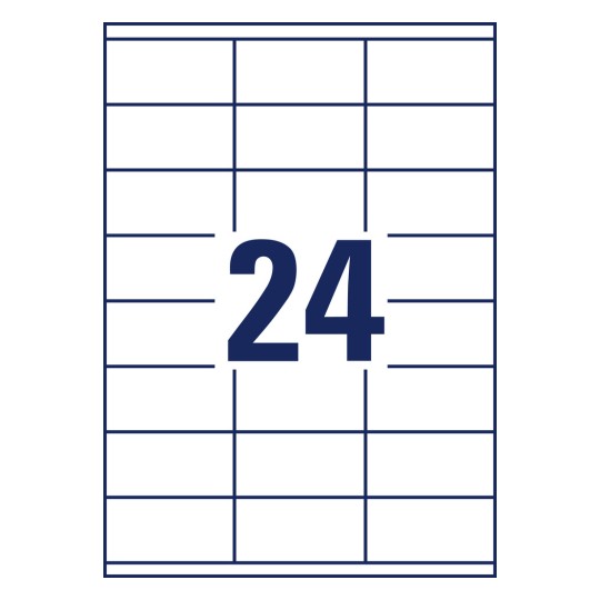 Rysunek wykrojnika, pojedynczy arkusz A4, artykuł: 3422, etykiety uniwersalne, format: 70 x 35 mm, 24 etykiety/arkusz.