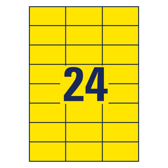 Rysunek wykrojnika, pojedynczy arkusz A4, artykuł: 3451, kolorowe etykiety, format: 70 x 37 mm, 24 etykiety/arkusz.