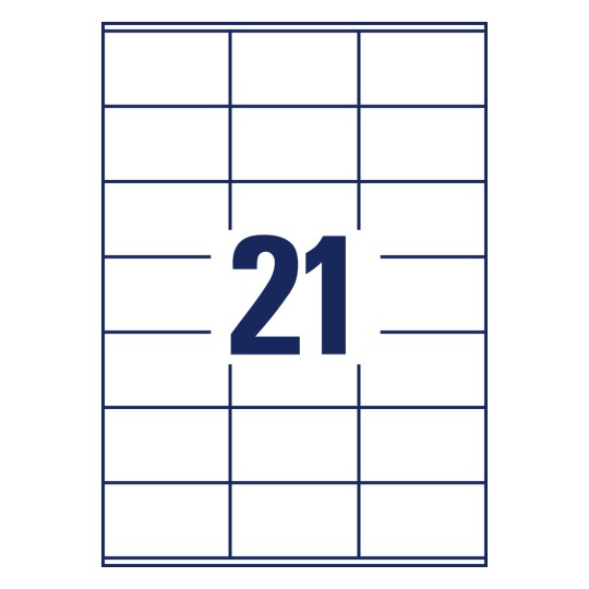 Rysunek wykrojnika pojedynczej kartki A4, artykuł: 3481, uniwersalne etykiety, format: 70 x 41 mm, 21 etykiet/arkusz?
