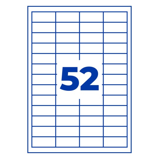 Rysunek wykrojnika pojedynczy arkusz A4, Artykuł: 3650, Etykiety uniwersalne, Format: 48 x 21 mm, 52 etykiety/arkusz