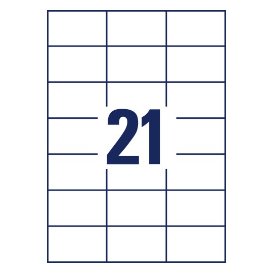 Rysunek sztancowania pojedynczy arkusz A4, artykuł: 3652-10, etykiety, biuro domowe, małe opakowanie, format: 70 x 42,3 mm, 21 etykiet/arkusz.