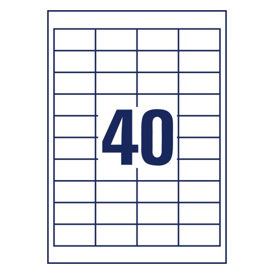 Rysunek wykroju, pojedynczy arkusz A4, Artykuł: 3657-200, Etykiety uniwersalne, Format: 48,5 x 25,4 mm, 40 etykiet/arkusz.