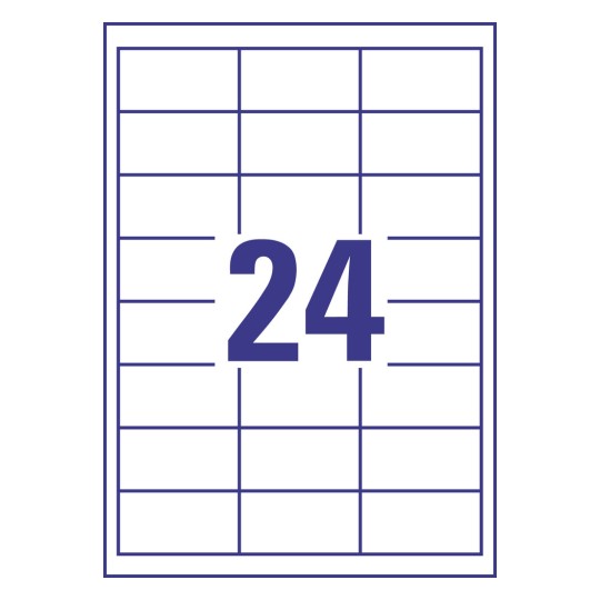 Rysunek wykroju pojedynczego arkusza A4, Artykuł: 3658-10, Etykiety, Home Office, Małe opakowanie, Format: 64,6 x 33,8 mm, 24 etykiety/arkusz.