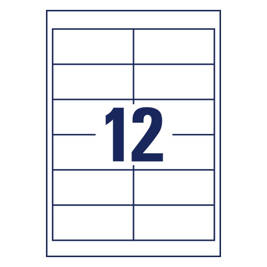 Rysunek wykrawany pojedynczy arkusz A4, artykuł: 3659-200, uniwersalne etykiety, format: 97 x 42,3 mm, 12 etykiet/arkusz.