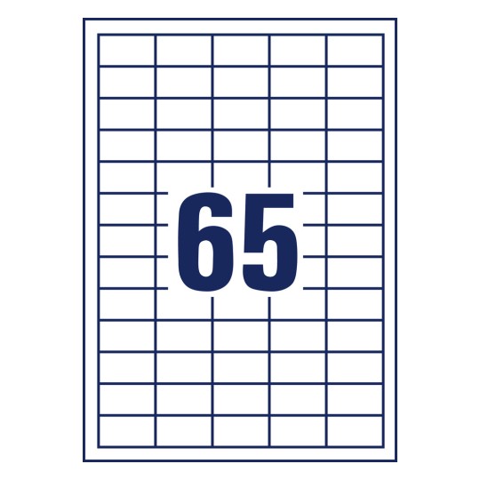Wzór sztancowania pojedynczy arkusz A4, artykuł: 3666-10, etykiety, biuro domowe, małe opakowanie, format: 38 x 21,2 mm, 65 etykiet/arkusz.