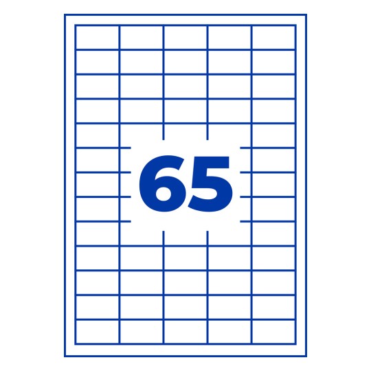 Rysunek wykrojnika pojedynczy arkusz A4, artykuł: 3666-200, etykiety uniwersalne, format: 38 x 21,2 mm, 65 etykiet/arkusz.