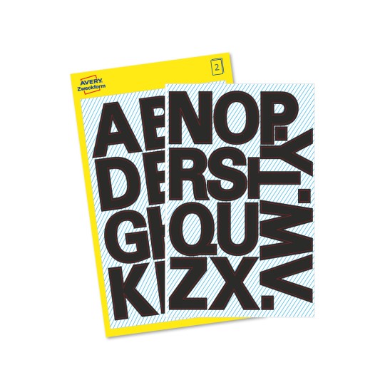 Opakowanie z etykietami: Avery Zweckform litery-etykiety, artykuł: 3784, format: 85 x 160 mm, zawartość: 28 naklejek / 2 arkusze, 14 naklejek/arkusz.