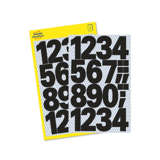 Opakowanie z etykietą: Avery Zweckform etykiety z numerami, artykuł: 3785, format: 85 x 160 mm, zawartość: 28 naklejek / 2 arkusze, 14 naklejek/arkusz.