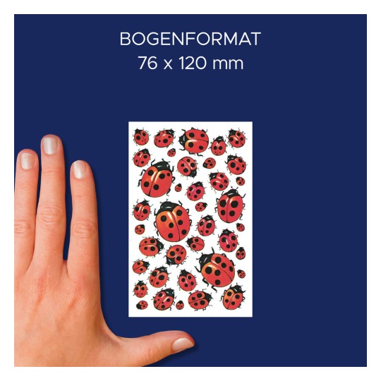 Porównanie wielkości z ręką, Artykuł: 4400, jeden arkusz naklejek dekoracyjnych, Format: 85 x 160 mm, Kolor: czerwony, czarny.