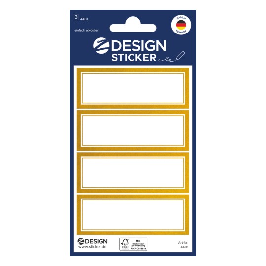 Opakowanie: Z-Design, Artykuł: 4401, Naklejki do opisywania, 85 x 160 mm, Małe opakowanie, 12 naklejek / 3 arkusze
