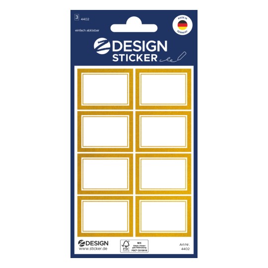 Obrazek opakowania: Z-Design, Artykuł: 4402, Naklejki do podpisywania, 85 x 160 mm, Małe opakowanie, 24 naklejki / 3 arkusze.
