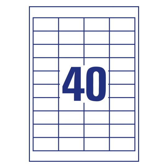 Rysunek wykroju pojedynczego arkusza A4, Artykuł: 4780, Uniwersalne etykiety, Format: 48,5 x 25,4 mm, 40 etykiet/arkusz.