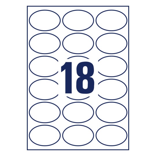 Rysunek sztancy Pojedynczy arkusz A4, Artykuł: 5087, Owalne etykiety, odklejalne, Format: 63,5 x 42,3 mm, 18 etykiet/arkusz